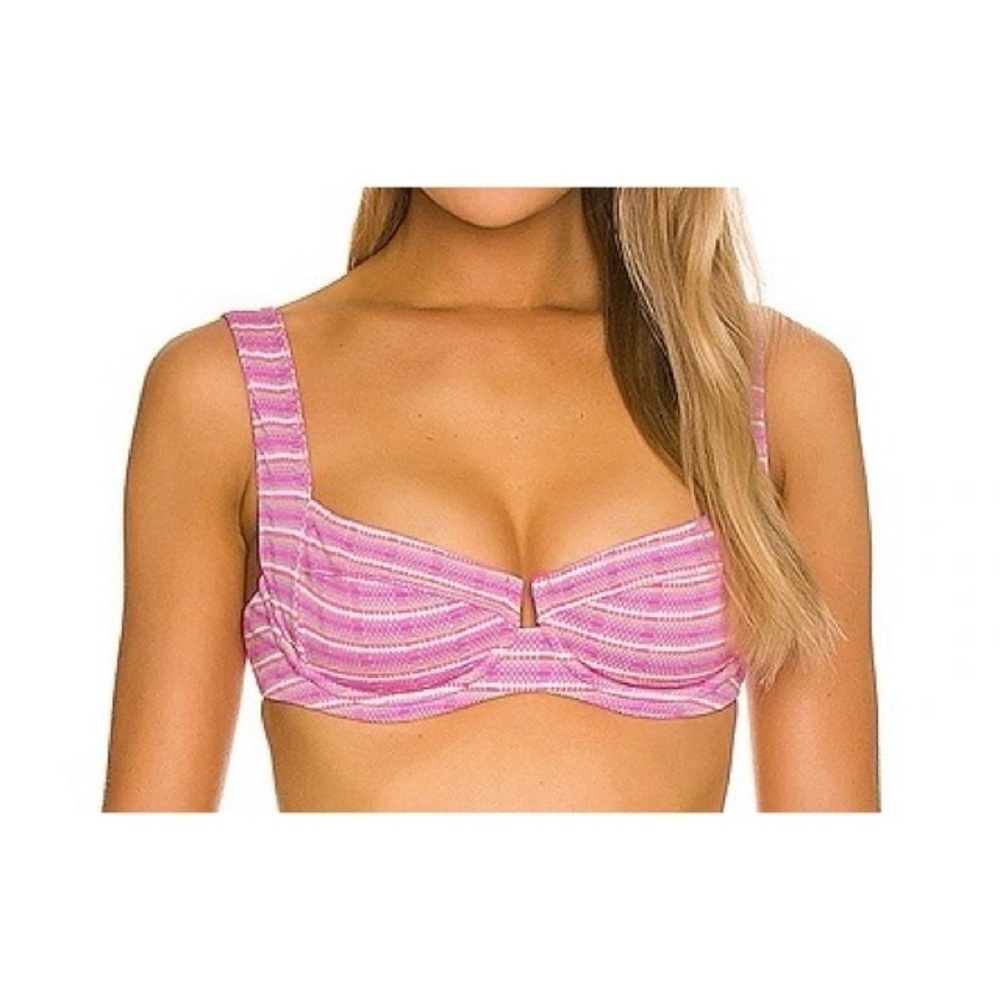 NEW L*SPACE Camellia Bikini Top in Electric Pink Pique Stripe